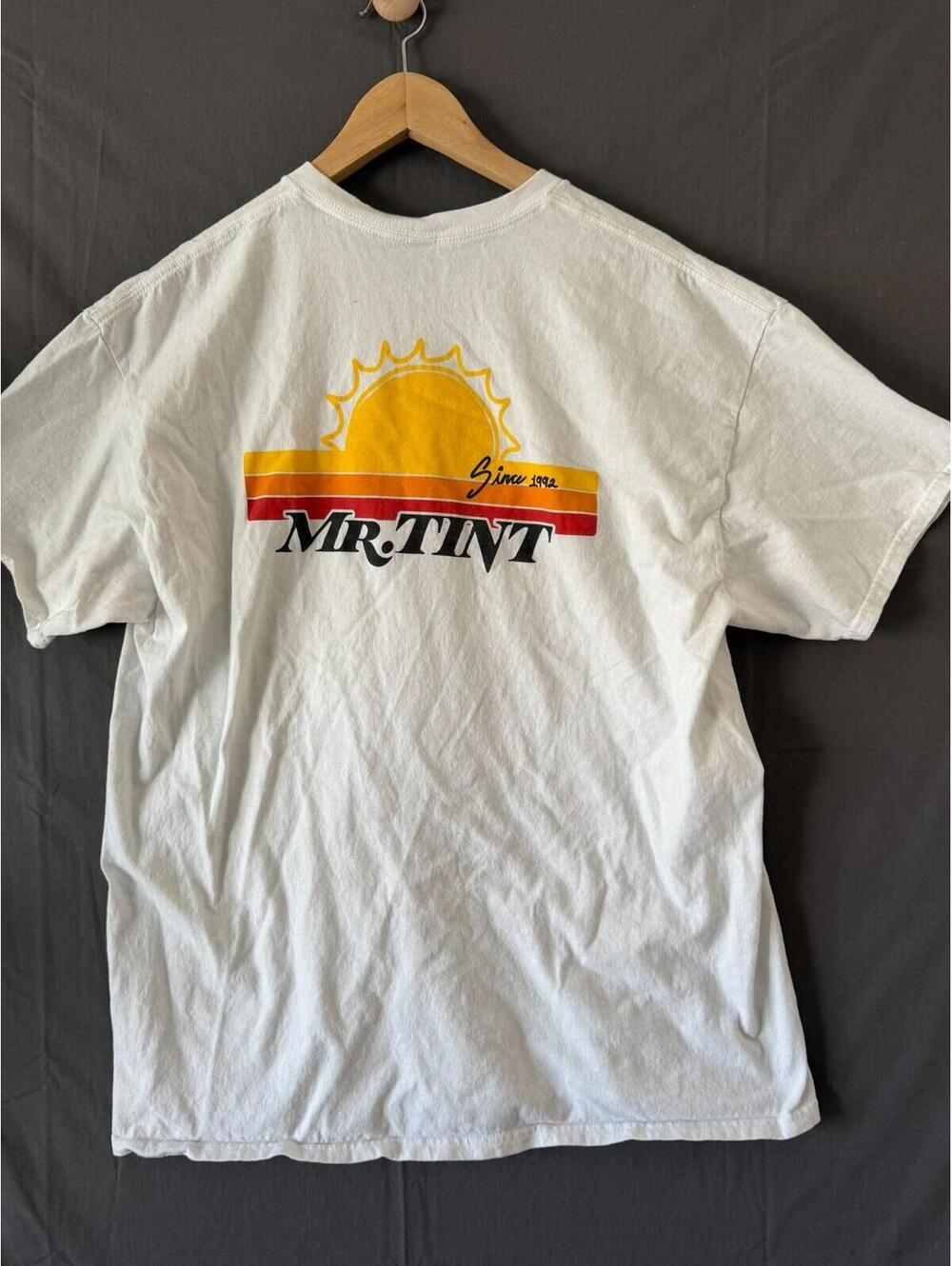 Mr. Tint T‑Shirt XL White Since 1989 Retro Sun Logo Graphic Tee